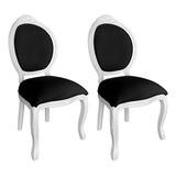 Kit 2 Cadeiras Antiga De Madeira Entalhada Classica Luiz Xv Cor Da Estrutura Branco/preto