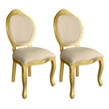 Kit 2 Cadeiras Antiga De Madeira Entalhada Classica Luiz Xv Cor Da Estrutura Dourado/bege