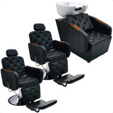 Kit 2 Cadeiras Barbeiro+ 1 Lavatório Fluence Cuba Porcelana 