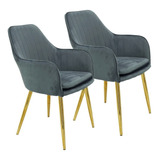 Kit 2 Cadeiras Poltrona Lines Base Dourada Decorativa Suede