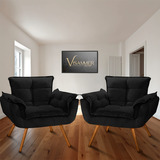 Kit 2 Cadeiras Visammer Poltrona Decorativa Escritório Cor Preto Desenho Do Tecido Suede