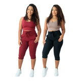 Kit 2 Calça Capri Corsário Feminina Cintura Alta Elastano