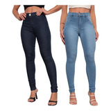 Kit 2 Calça Jeans Feminina Skinny Cintura Alta Com Lycra