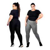 Kit 2 Calças Legging Plus Size Reforçada Academia Fit