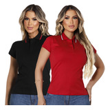 Kit 2 Camisa Polo Feminina Básica Casual Estilosa Algodão