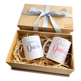 Kit 2 Canecas E Caixinha Mdf Para Batizado - Dindo E Dinda
