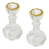 Kit 2 Castiçais De Vidro Ou Porta Vela Gold Decoração 11cm