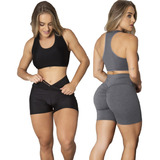 Kit 2 Conjuntos Academia 2 Tops E 2 Shorts Empina Bumbum