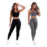Kit 2 Conjuntos Calça Legging E Top Roupas Para Academia