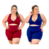 Kit 2 Conjuntos De Ginástica Plus Size Top E Short Academia