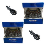 Kit 2 Controle Joystick Compativel Ps3 + Cabo Carregador