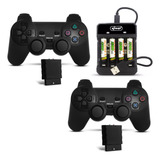 Kit 2 Controle Sem Fio Compatível Com Ps2 Carregador E Pilha