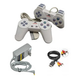 Kit 2 Controles P/ Ps1 + Fonte + Cabo Av Playstation 1