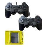 Kit 2 Controles Para Ps2 Com Fio Vibration + Memory Card 8m 