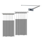 Kit 2 Cortinas De Box + Suporte Varão Bastão Em L 1,10x1,10m Cor Cinza
