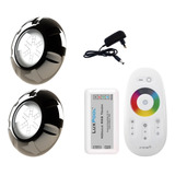 Kit 2 Leds Rgb 9w Inox Piscina Cabo 10m Com Controle + Fonte