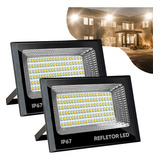 Kit 2 Luminária Refletor Super Led 200w Holofote Cor Da Luz Branco Quente 3500k Ip67 Bovolt