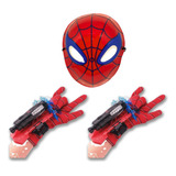 Kit 2 Luvas Lança Teia + Máscara Homem Aranha Lançador