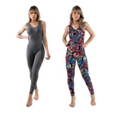Kit 2 Macacão Longo Decote Feminino Suplex Fitness Academia