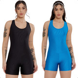 Kit 2 Macaquinho Feminino Fitness Curto Academia Modelador