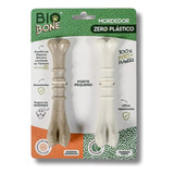 Kit 2 Ossinhos Biobone Mordedor Natural Cães Pequenos Cor Laranja E Branco
