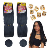 Kit 2 Pacotes Cabelo Jumbo Super X Para Tranças 400g + Anéis Cor Preto #1