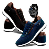 Kit 2 Pares Tênis Masculino Sapatênis Casual Relogio Jogger