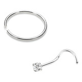 Kit 2 Piercings De Nariz Prata 925 Argola 6mm Nostril