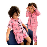 Kit 2 Pijama Infantil Americano Curto E Longo Menina Botões