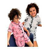 Kit 2 Pijama Infantil Americano Menina Botões Short Verão