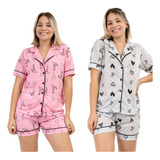 Kit 2 Pijamas Feminino Americano Adulto Curto Malha Gestante
