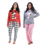 Kit 2 Pijamas Feminino Longo Inverno Manga Comprida E Calça