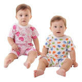 Kit 2 Pijamas Manga Curta 100% Algodão Bebê Menino E Menina