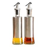 Kit 2 Porta Azeite Vinagre Com Dosador 300ml Inox Vidro Top