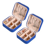 Kit 2 Porta Joia De Bolso Portátil Viagem Mini Com Divisoria Cor Azul Caneta
