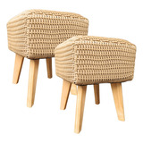 Kit 2 Puff Quadrado Banqueta Multiuso Pufe Decorativo Cor Palha
