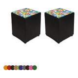Kit 2 Pufs Banqueta Cubo Quadrado Decorativo Courino Cor Assento Romero