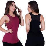 Kit 2 Regata Feminina Academia Blusa Fitness Detalhe Tela 