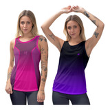 Kit 2 Regata Feminina Fitness Esportiva Blusa Cavada Academi