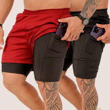 Kit 2 Short Bermuda Duplo 2 Em 1 Treino Academia Corrida