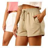 Kit 2 Short Moletinho Curto Feminino Elástico Treino Casual