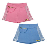 Kit 2 Short Saia Infantil Juvenil Rosa E Azul