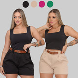 Kit 2 Shorts Feminino Alfaiataria Meia Coxa Bermuda Social