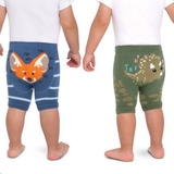 Kit 2 Shorts Infantil Lupo Bebê Raposinha & Dino Algodão