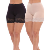Kit 2 Shorts Segunda Pele C/ Renda Lingerie Em Microfibra