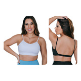 Kit 2 Top Fitness Academia Alça Fina Costa Aberta
