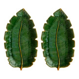 Kit 2 Un Prato Decorativo Cerâmica Folha Banana Leaf Verde Cor Verde-escuro
