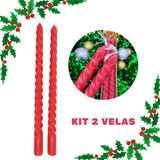 Kit 2 Velas Natalina Espiral Natal Decorativo Castiçal Envio