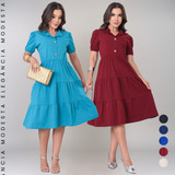 Kit 2 Vestidos Midi Evasê Feminino Elegante Cristan