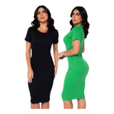 Kit 2 Vestidos Midi Manga Curta Moda Casual
